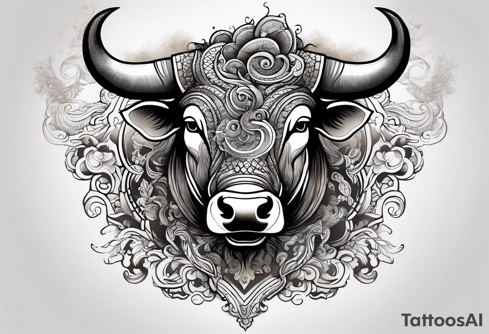 A powerful bull and steam coming out of his notrils tattoo idea