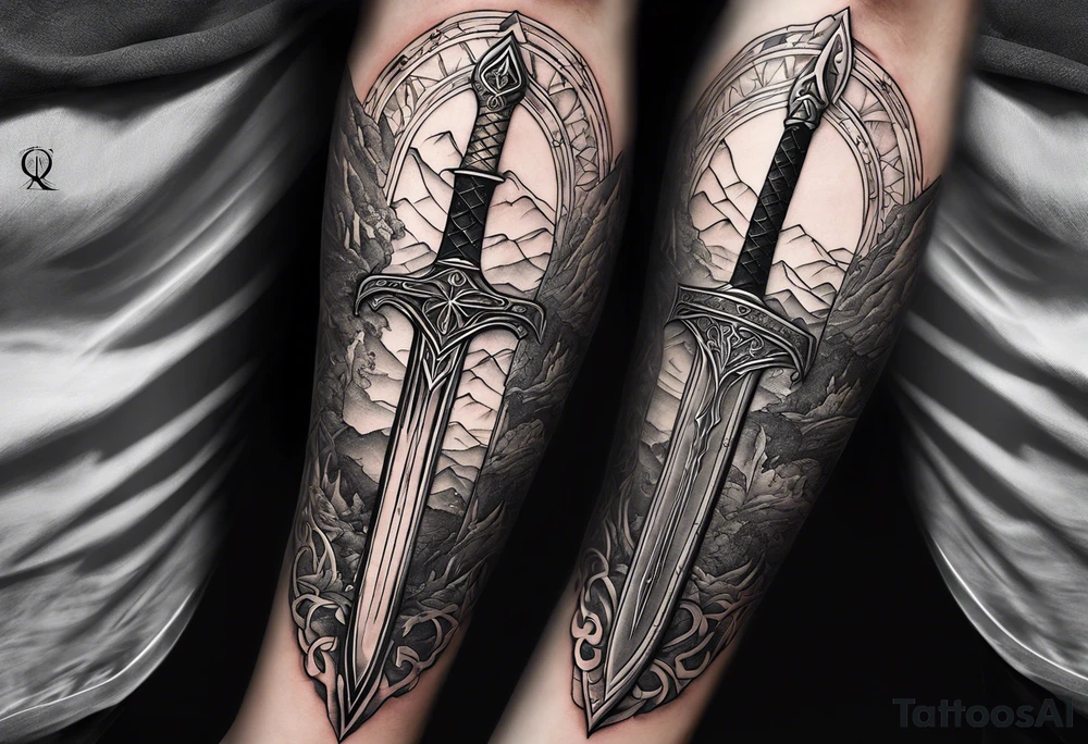 sword of arundil, with the map of middle earth behind it. Placement side of my left calf. tattoo idea