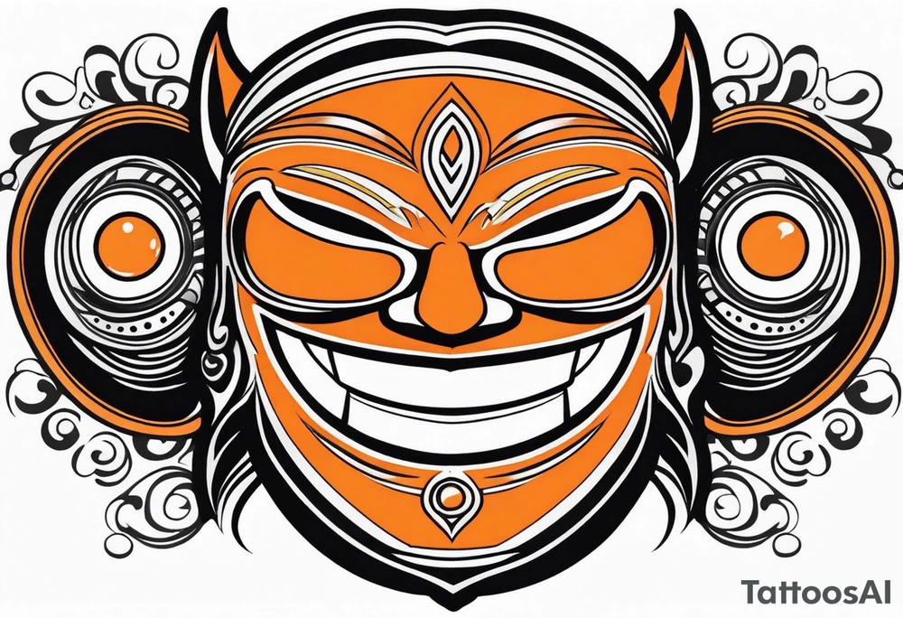 Laughing mask that is orange and black simplistic tattoo idea