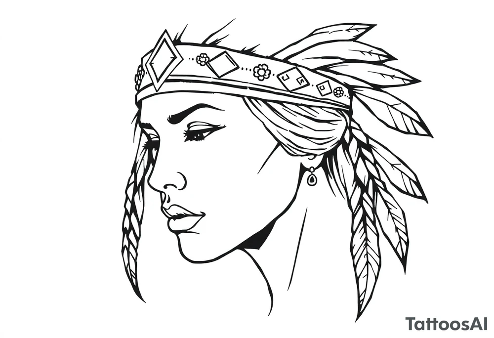 Female Native American wearing headband tattoo idea