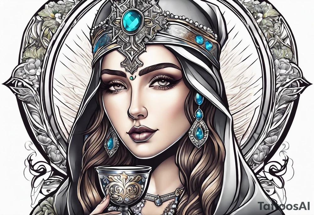 Female saint holding a chalice tattoo idea