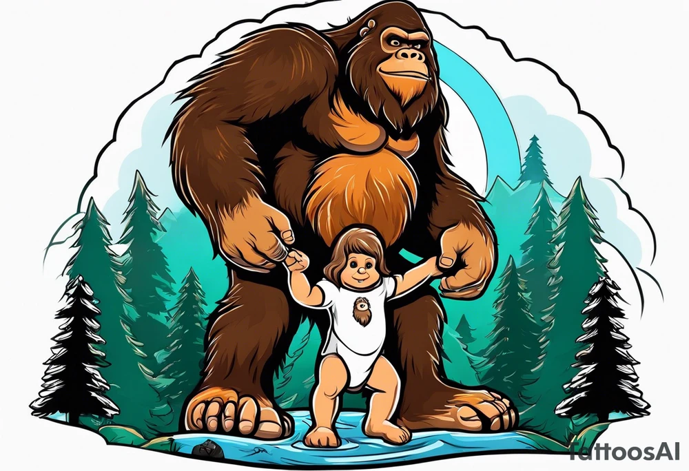 bigfoot holding a baby bigfoot tattoo idea