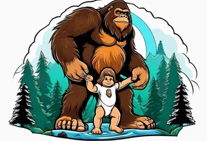 bigfoot holding a baby bigfoot tattoo idea