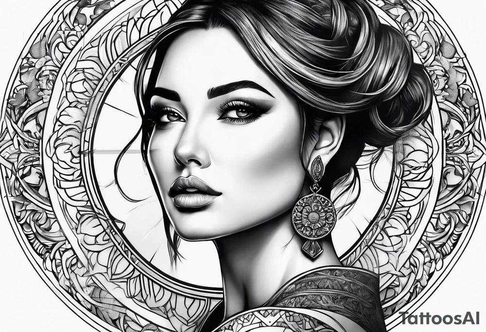 woman looking into the sun tattoo idea