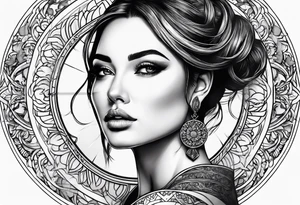 woman looking into the sun tattoo idea