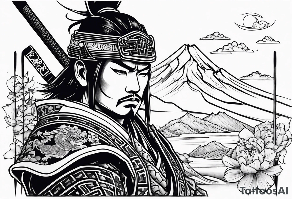 Samurai delt stancil tattoo idea