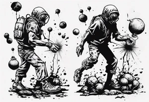 - blot 
- bomb
- atoms splitting
- beauty
- life at a small scale
- man against the world
- doom
- banksy tattoo idea