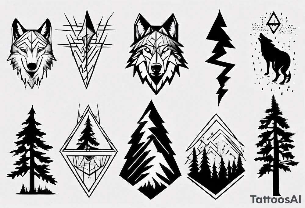 lightning over forest with wolf howling tattoo idea
