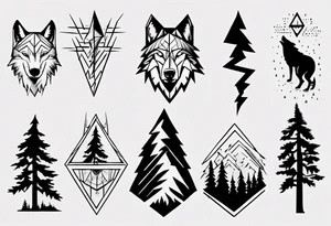 lightning over forest with wolf howling tattoo idea