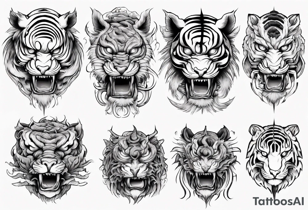 Ancient mythical tiger-like creature on a sleeve tattoo idea