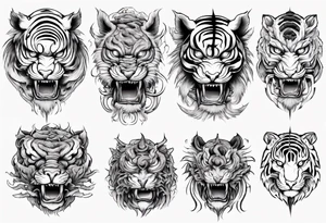 Ancient mythical tiger-like creature on a sleeve tattoo idea
