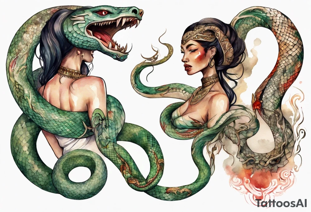 a Naga with a woman's face and the body of a serpent tattoo idea