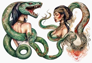 a Naga with a woman's face and the body of a serpent tattoo idea