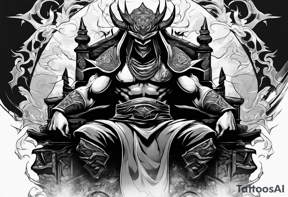 Angry demon ninja sitting on his throne tattoo idea
