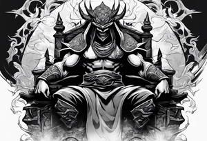 Angry demon ninja sitting on his throne tattoo idea