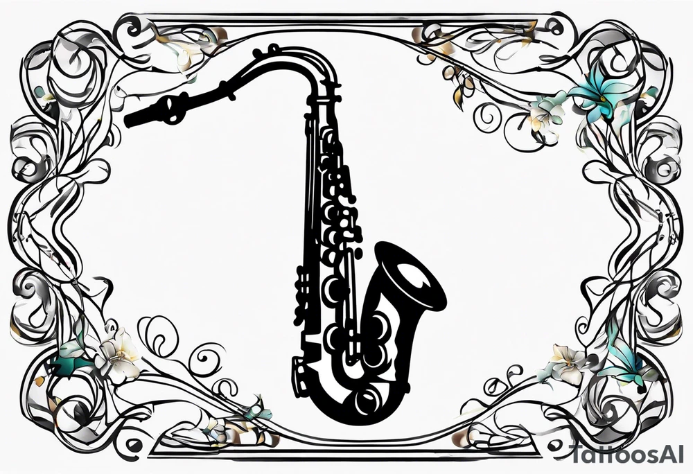 saxophone music notes cassette tattoo idea