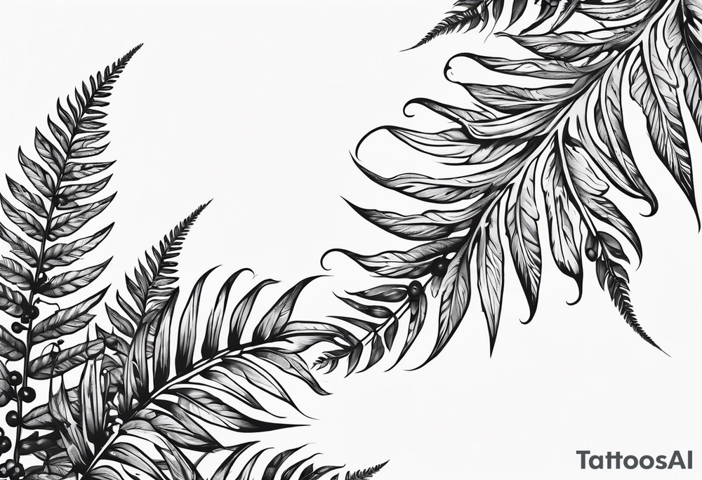 Fern leaf and flower tattoo idea