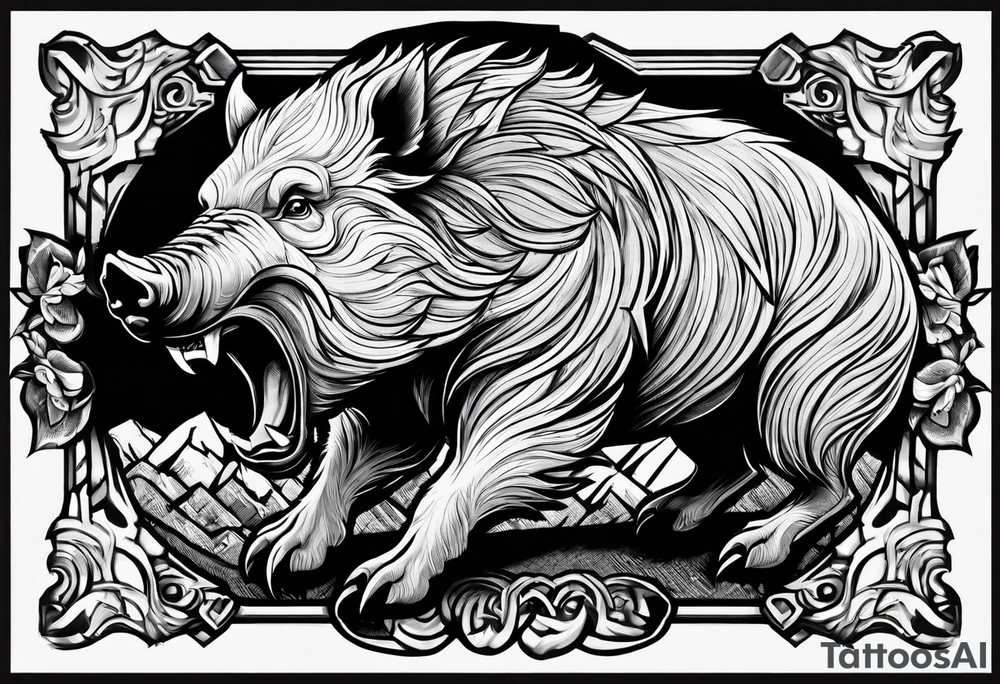 angry boar front tattoo idea