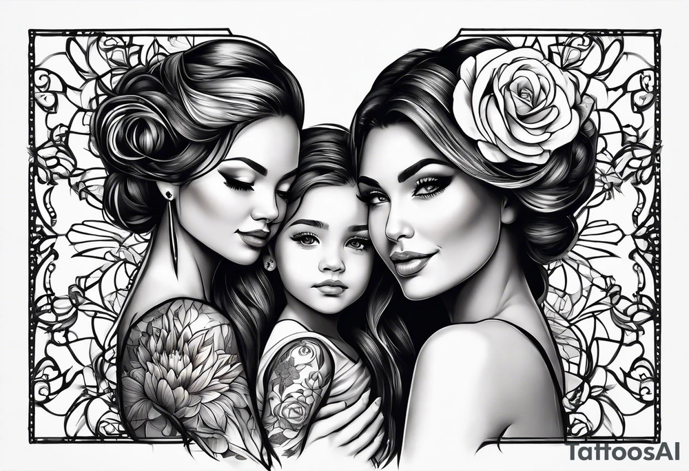 Mothers bond with three daughters, faces turned away tattoo idea Mothers bond with three daughters, faces turned away tattoo idea