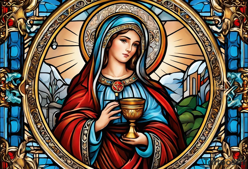 holy saint barbara with canons and a chalice tattoo idea