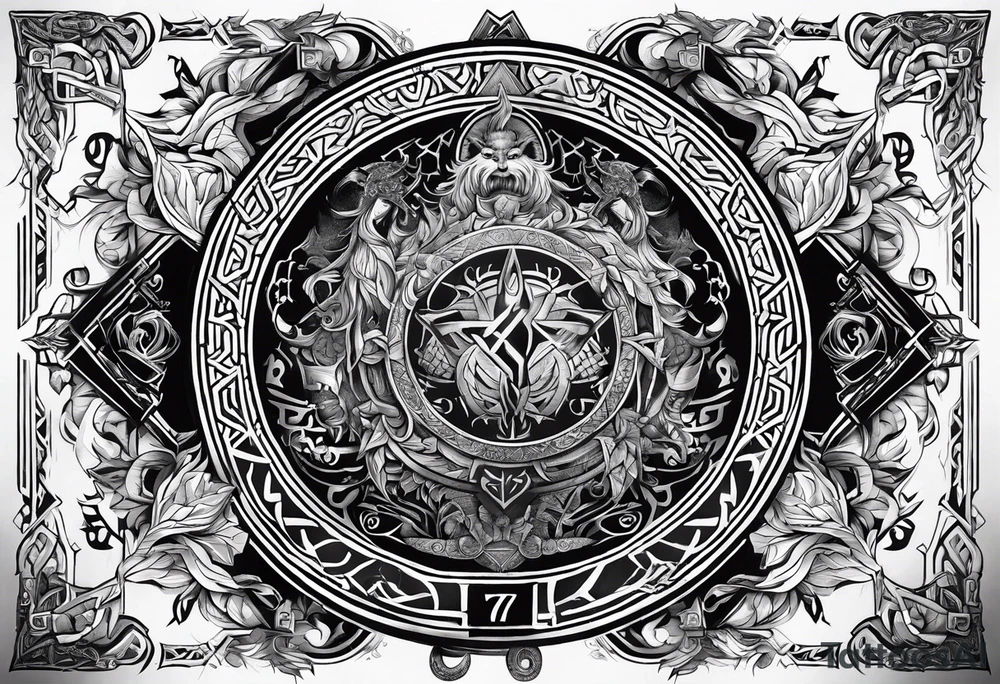 gods of Scandinavian mythology and runes tattoo idea