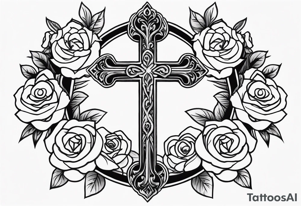Cross with roses tattoo idea