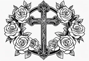 Cross with roses tattoo idea