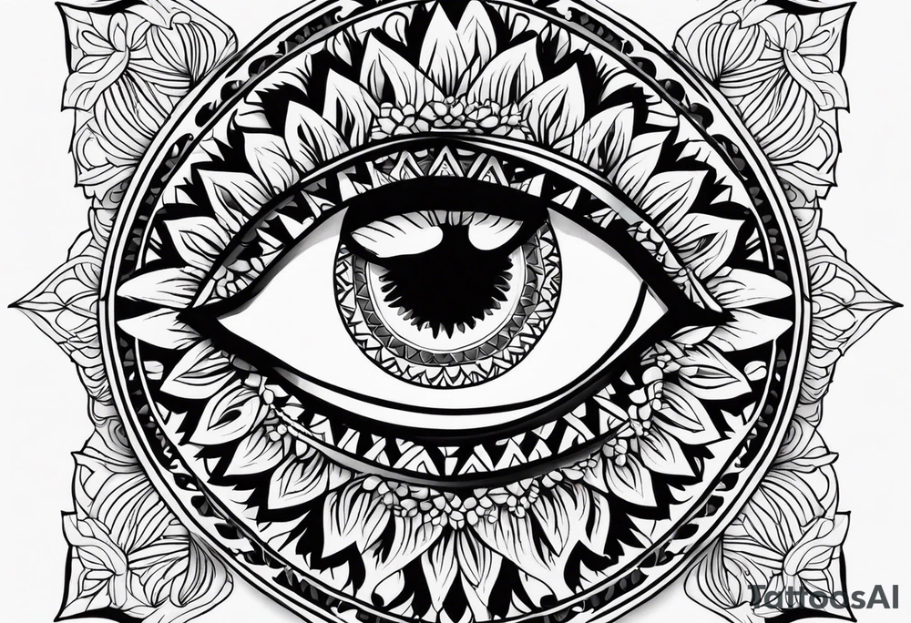 Mandala design with realistic woman’s eye in the center tattoo idea