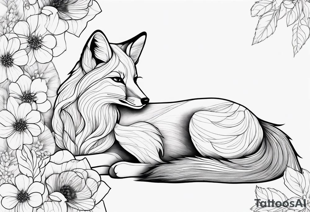 feminin minimalist flowers with fox full body thin line tattoo idea feminin minimalist flowers with fox full body thin line tattoo idea