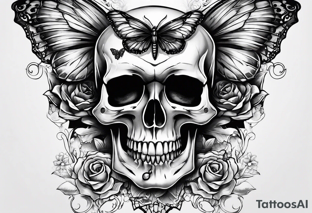 Skull wearing buttefly tattoo idea