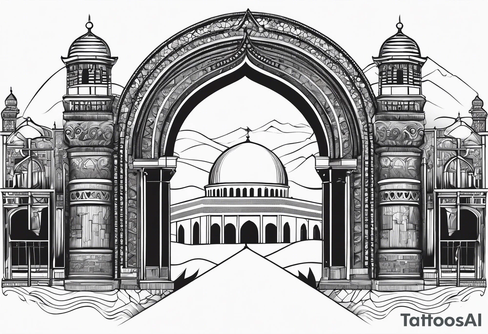 israel city vector gate 
swirl  vignette tattoo idea