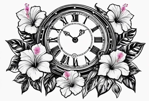 Threrantique pocket clocks one with 905 and the other with 1105 and the other 305 pink hibiscus flower and you will always be my sunshine wrote tattoo idea