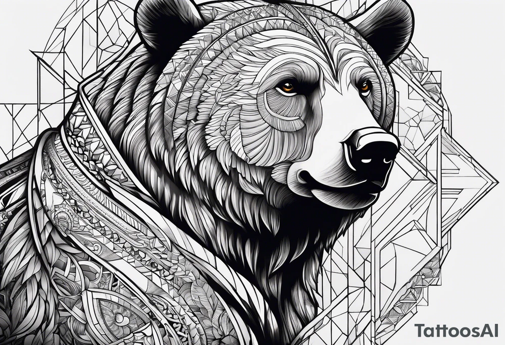 Touro e urso, com uma seta de mercados financeiros a passar entre eles que se transforma numa mão tattoo idea