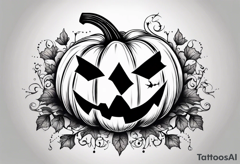 Scary Halloween pumpkin with vines tattoo idea