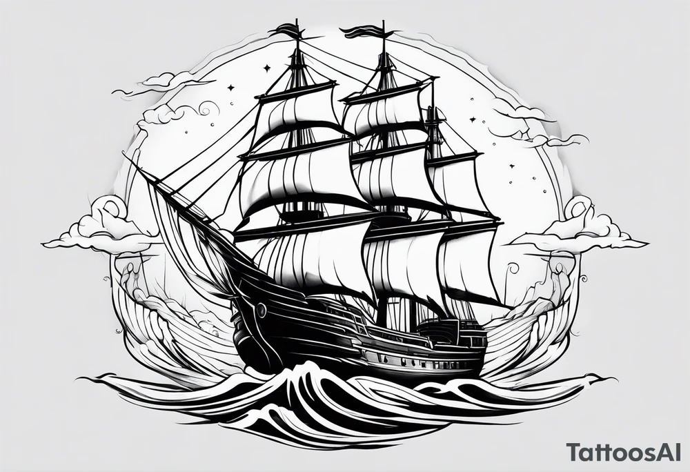 ship in ocean tattoo idea