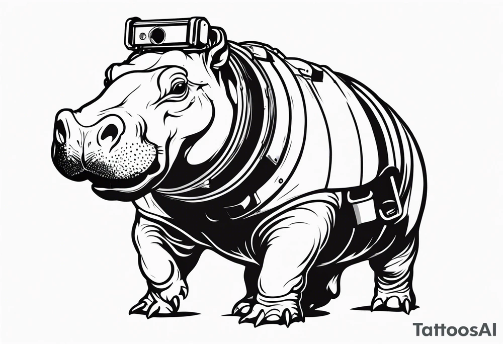 Baby hippo with grenade launcher tattoo idea