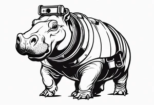 Baby hippo with grenade launcher tattoo idea