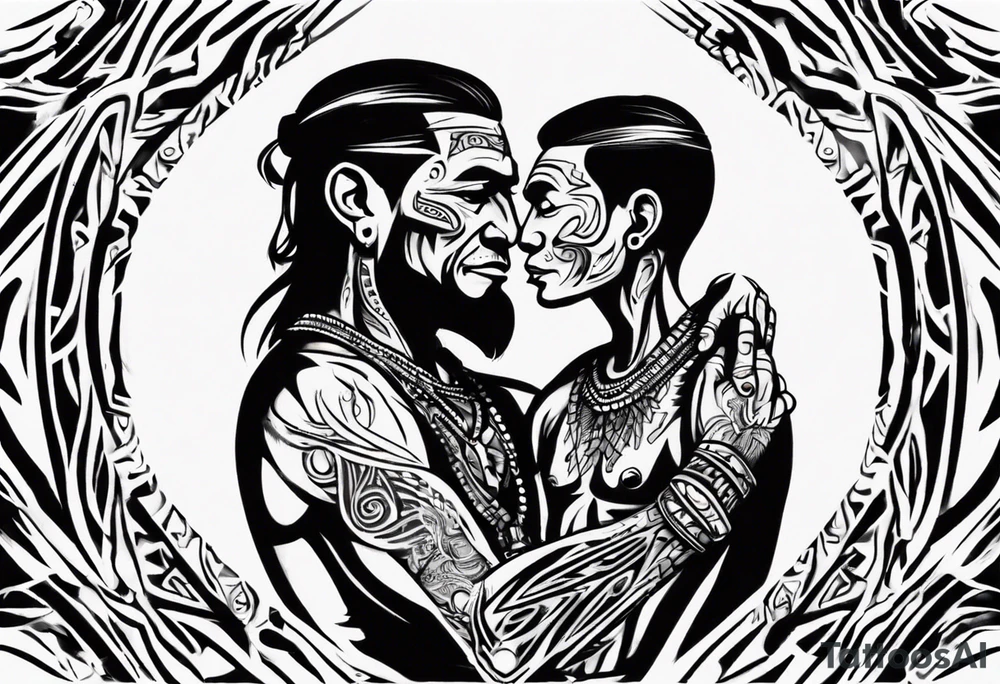 tribal father loving his son and wife making sure they are safe from the world and all the evil tattoo idea