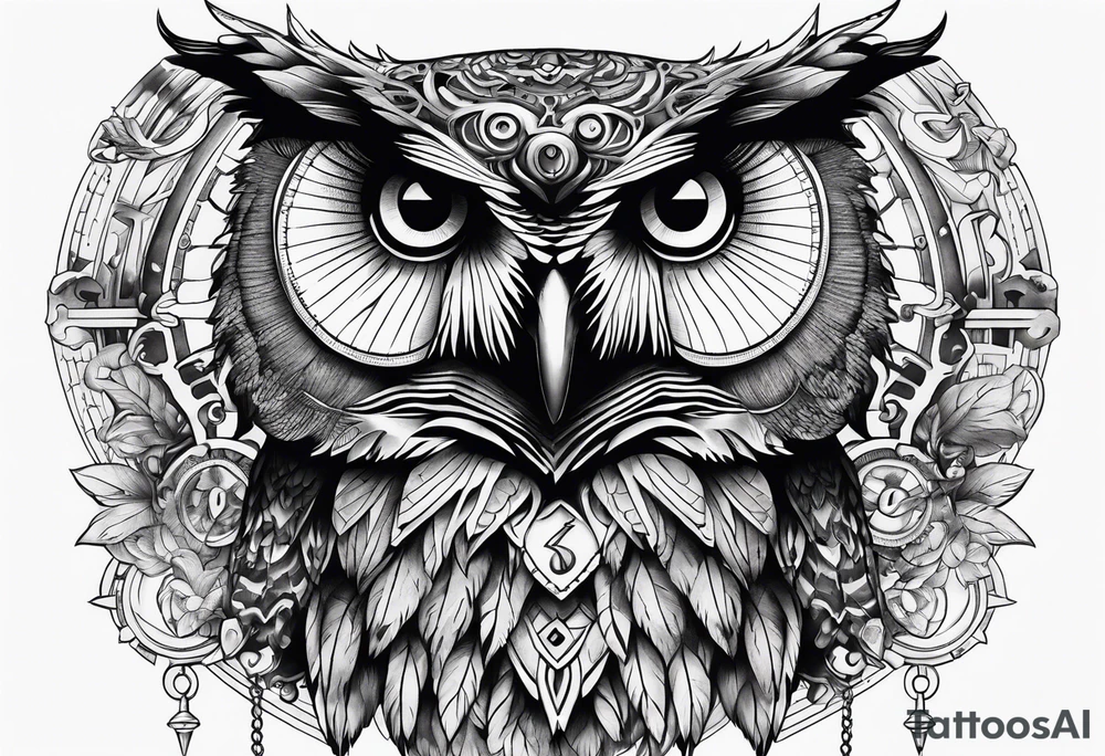 Owl with clockwork tattoo idea