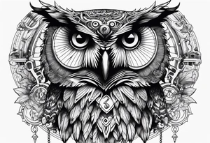 Owl with clockwork tattoo idea