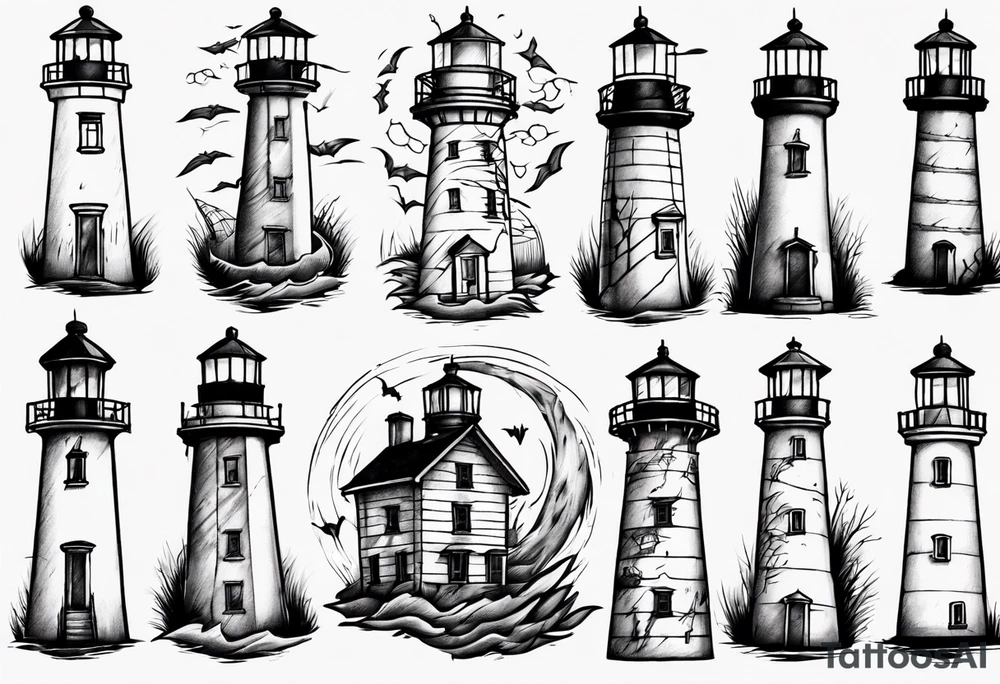 Rundown lighthouse spooky tattoo idea