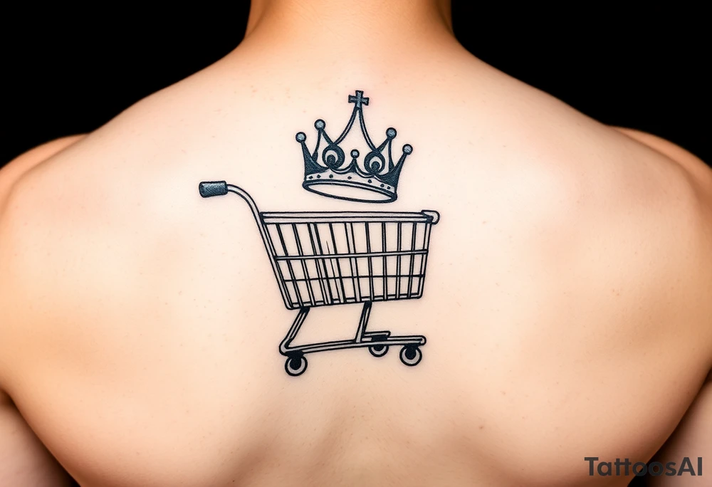A small shopping cart with a princess crown 
On the side of the cart tattoo idea
