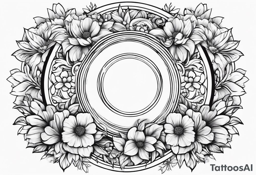 Round boarder completely empty inside surrounded by flowers tattoo idea