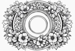 Round boarder completely empty inside surrounded by flowers tattoo idea