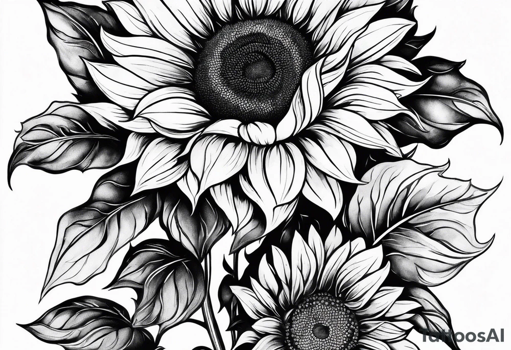 Leg sleeve sunflower tattoo idea