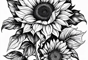 Leg sleeve sunflower tattoo idea