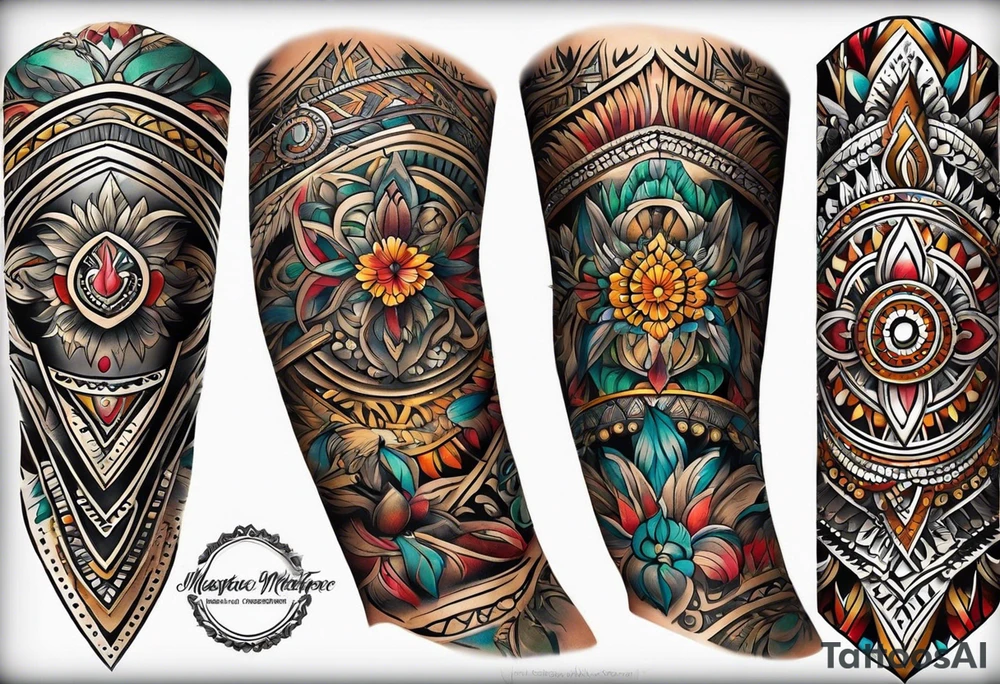 indian tribal leg sleeve tattoo idea