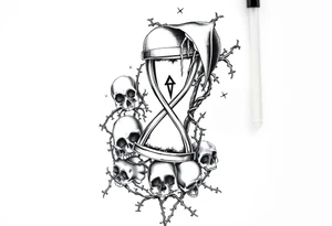 barbed wire hourglass bad luck vines bones skulls reaper a large text of 사랑은 아프다 tattoo idea