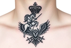 St. George slaying the dragon (hugely common in Russian Orthodox art)
Russian imperial crown above the eagle
Crossed swords or a Russian sabre
The Kremlin or St. Basil's Cathedral scene tattoo idea