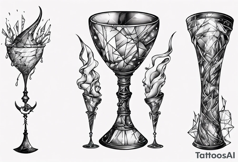 Shattered glass goblet unicorn horn tattoo idea